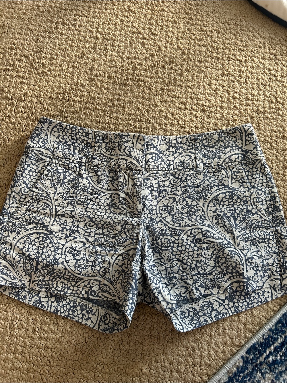 Ann Taylor White and Navy Paisley Print Bermuda Shorts